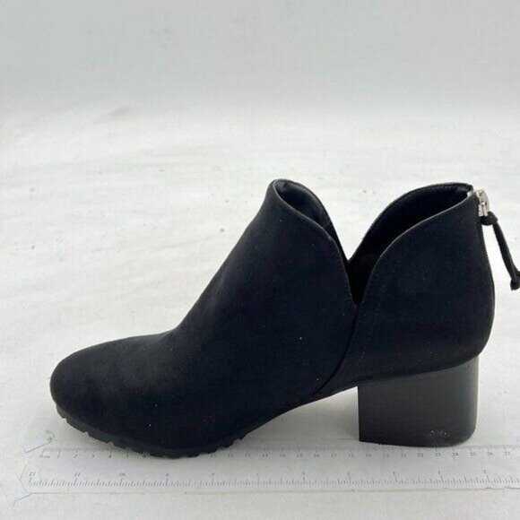 Women's Ankle Boots Fall Boots Leather Side Zip Women Low Chunky Heel Black - Picture 1 of 7